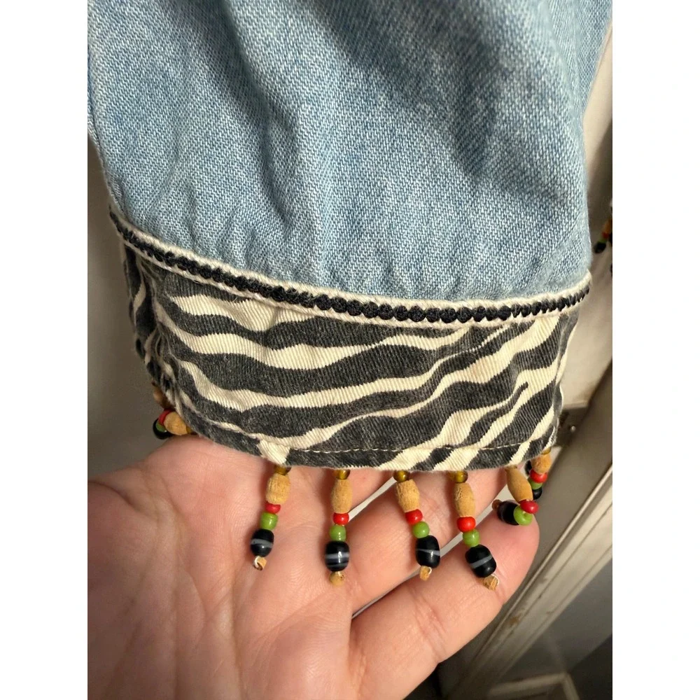 Nancy Bolen City Girl Vintage Denim Safari Set Tiger Giraffe Beaded Blue Sz 6 4